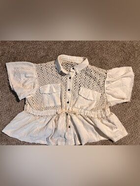 POL Cream Crochet Button-Front Blouse Boho